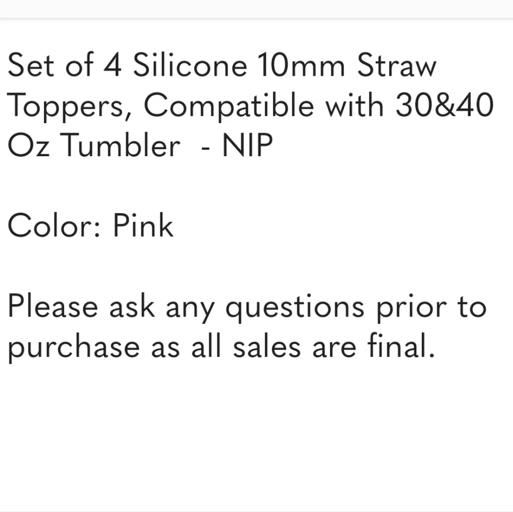 Set of 4 Silicone 10mm Straw Toppers, Compatible with 30&40 Oz Tumbler - NIP